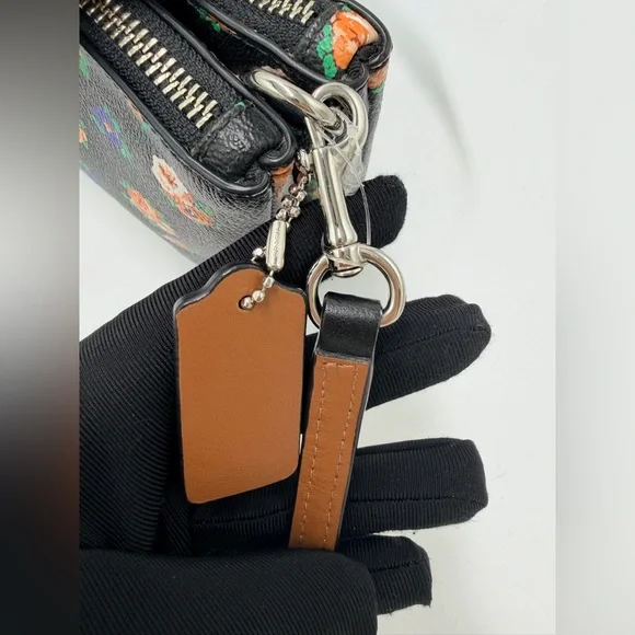 Coach F57628 Floral Double Zip Crossbody Bag Black Multicolor Floral - Picture 5 of 9